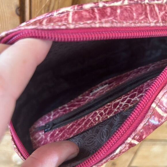 Veari Crocodile‎ Leather Chain Strap Bag Cross Body Purse Brown Pink W/ Dust Bag - Picture 10 of 16